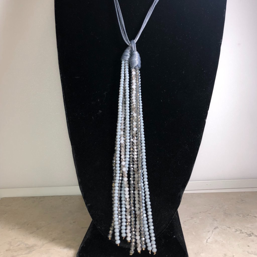 Amrita Gray White Beaded Adjustable Necklace 30$